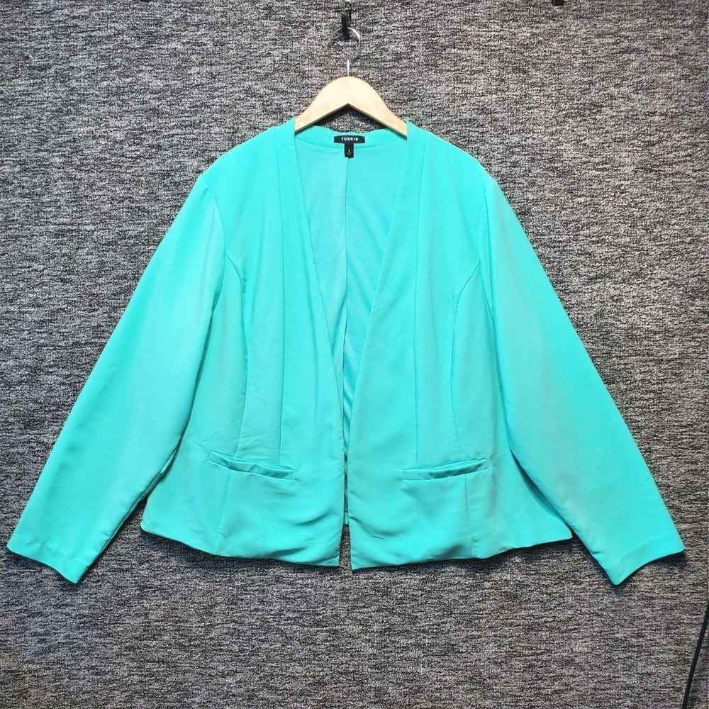 Torrid Blazer Womens 4X Teal Blue Cutaway Open Front Professional Career Spring